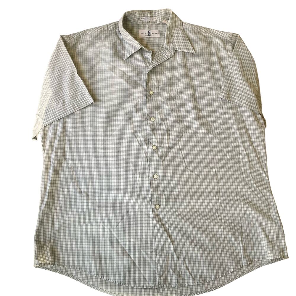 River Trader Men’s Short Sleeve Button Down Shirt size XL, Checked Gray